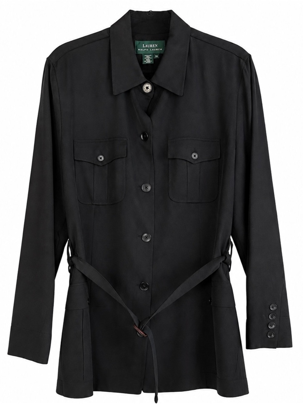 LAUREN by Ralph Lauren Black Silk Belted Jacket 2X Excellent Condition